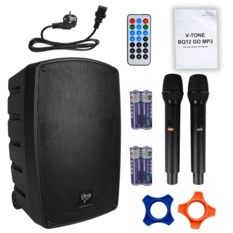 V-tone V-TONE BQ12 GO MP3 - Kolumna aktywna akumulatorowa czarna, Bluetooth, TWS, USB, SD, DSP, AUX, pilot na podczerwień, 2x mikrofon 
