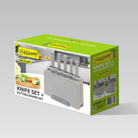 Maestro Zestaw noży i desek na podstawce MR-1412-GREY MAESTRO