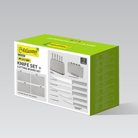 Maestro Zestaw noży i desek na podstawce MR-1412-GREY MAESTRO