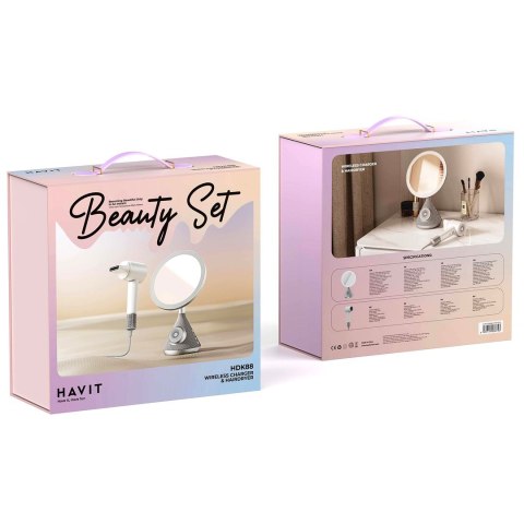 HAVIT ZESTAW SUSZARKA WRAZ Z LUSTERKIEM KOSMETYCZNYM Z FUNKCJA ŁADOWANIA BEZPRZEWODOWEGO