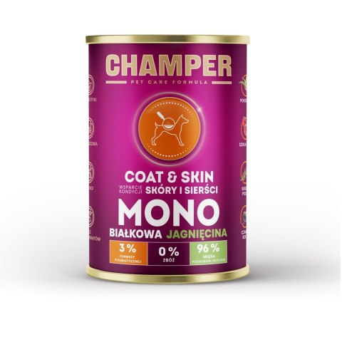 CHAMPER CHAMPER COAT&SKIN MONOBIAŁKOWA jagnięcina mokra karma dla psa 400g