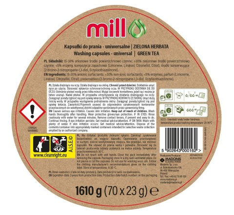 MADONIS MILL ECO Kapsułki 2k do prania uniw. 2w1 zielona herbata 70szt