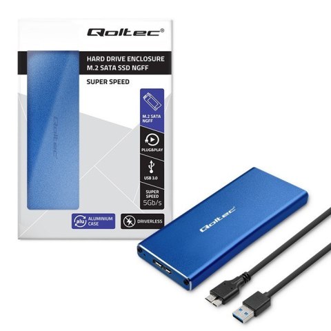 Qoltec QOLTEC OBUDOWA NA DYSK M.2 SSD | SATA | NGFF | USB 3.0 | SUPER SPEED 5GB/S | 2TB | NIEBIESKI