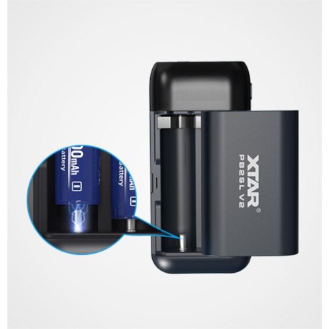 XTAR XTAR ŁADOWARKA Z FUNKCJĄ POWER BANK DO AKUMULATORÓW CYLINDRYCZNYCH LI-ION 18650/20700/21700 CZARNA - 2 KANAŁY PB2SLV2