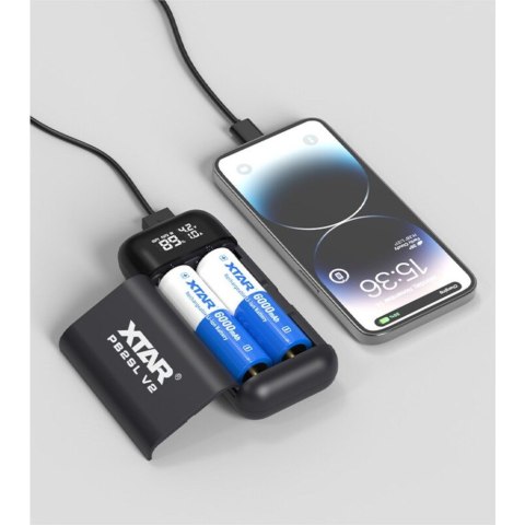 XTAR XTAR ŁADOWARKA Z FUNKCJĄ POWER BANK DO AKUMULATORÓW CYLINDRYCZNYCH LI-ION 18650/20700/21700 CZARNA - 2 KANAŁY PB2SLV2