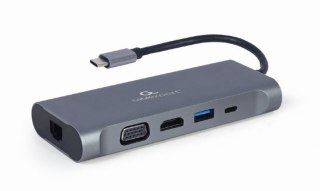 GEMBIRD GEMBIRD MULTI ADAPTER USB TYPE-C 7 W 1 (HUB3.0 + HDMI + VGA + PD + CZYTNIK KART + DŹWIĘK STEREO), SZARY