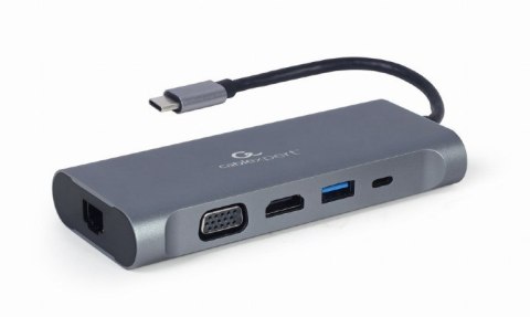 GEMBIRD GEMBIRD MULTI ADAPTER USB TYPE-C 7 W 1 (HUB3.0 + HDMI + VGA + PD + CZYTNIK KART + DŹWIĘK STEREO), SZARY