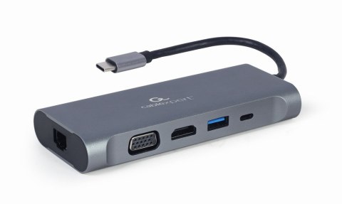 GEMBIRD GEMBIRD MULTI ADAPTER USB TYPE-C 7 W 1 (HUB3.0 + HDMI + VGA + PD + CZYTNIK KART + DŹWIĘK STEREO), SZARY