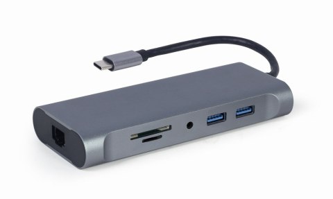 GEMBIRD GEMBIRD MULTI ADAPTER USB TYPE-C 7 W 1 (HUB3.0 + HDMI + VGA + PD + CZYTNIK KART + DŹWIĘK STEREO), SZARY