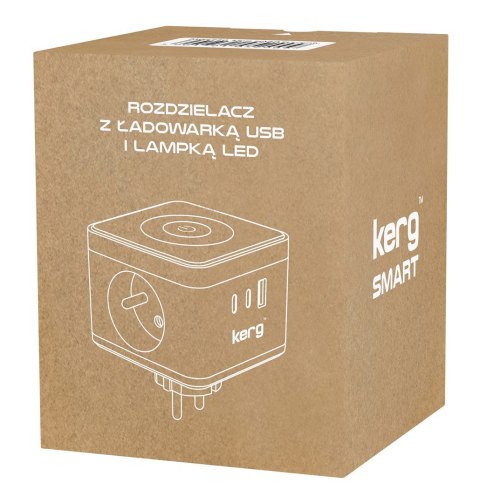 KERG Kerg smart - kostka zasilająca 2-gniazdowa + ładowarka USB-A+USB-C + lampka LED 16A/250V~