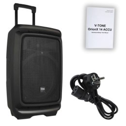V-tone V-TONE OrionX 14 ACCU - Kolumna aktywna akumulatorowa czarna, Bluetooth, TWS, USB, AUX, FM, DSP, wysuwana rączka, kółka transpor