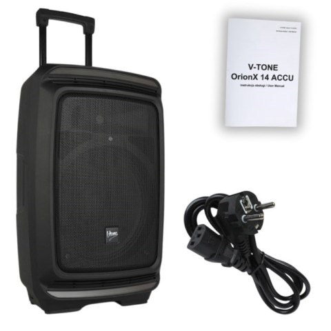 V-tone V-TONE OrionX 14 ACCU - Kolumna aktywna akumulatorowa czarna, Bluetooth, TWS, USB, AUX, FM, DSP, wysuwana rączka, kółka transpor