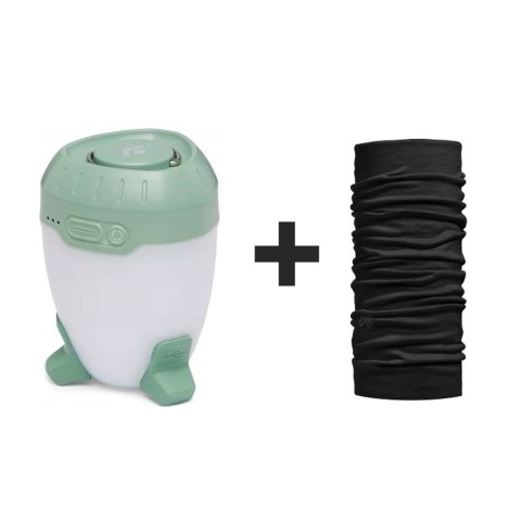 Black Diamond Latarka biwakowa Black Diamond Orbiter 450, desert sage + Chusta wielofunkcyjna Buff Merino Lightweight, solid black