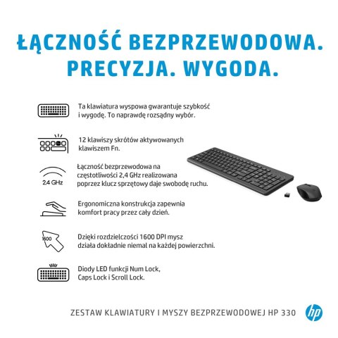 Hewlett-Packard Zestaw klawiatura + mysz HP 330 Wireless Mouse and Keyboard Combo czarne 2V9E6AA