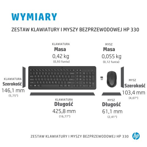 Hewlett-Packard Zestaw klawiatura + mysz HP 330 Wireless Mouse and Keyboard Combo czarne 2V9E6AA