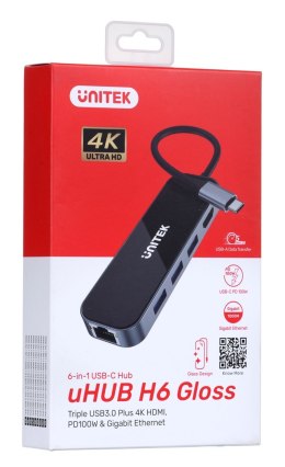 UNITEK UNITEK HUB USB-C 3.1, RJ-45,3XUSB-A,HDMI,4K,PD100W