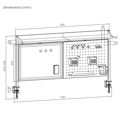 Ergo office ERGO OFFICE PRZEGRODA BIURKOWA / ORGANIZER, MAX. OBCIĄŻENIE 10KG, BIAŁA TABLICA, SZEROKOŚĆ 1116MM, BIAŁA ER-301 W