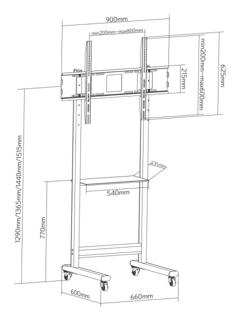TECHly TECHLY STOJAK MOBILNY TV 50-90" DO 70KG REGULOWANY PÓŁKA AV