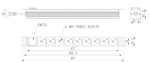GEMBIRD GEMBIRD LISTWA ZASILAJĄCA RACK (PDU) 9 GNIAZD FR, 1U, 16A, WTYK FR, 2M
