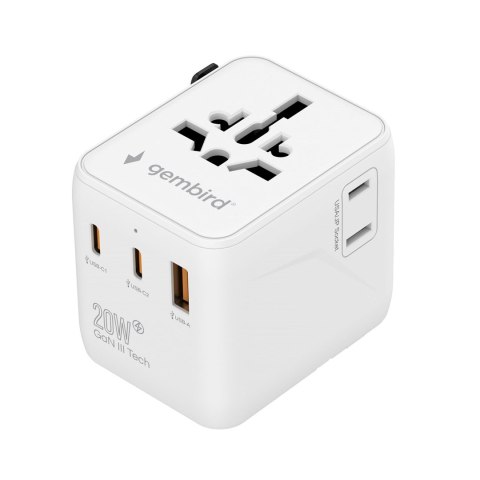 GEMBIRD GEMBIRD UNIWERSALNY ADAPTER PODRÓŻNY 20 W, BIAŁY