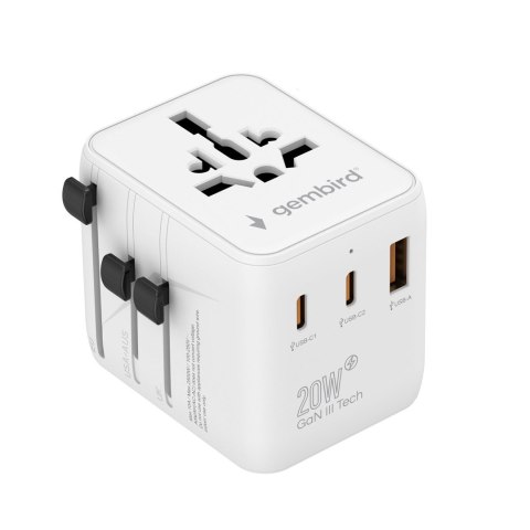 GEMBIRD GEMBIRD UNIWERSALNY ADAPTER PODRÓŻNY 20 W, BIAŁY