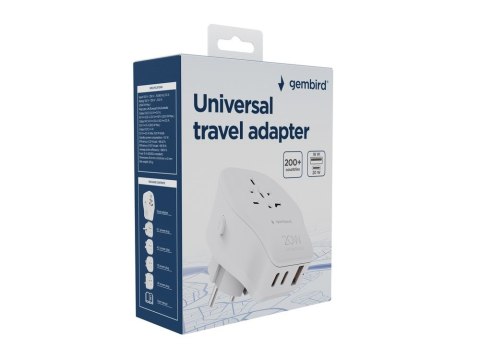 GEMBIRD GEMBIRD UNIWERSALNY ADAPTER PODRÓŻNY 20 W, BIAŁY