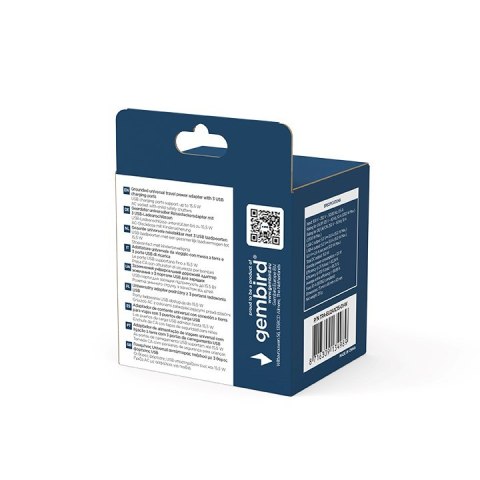 GEMBIRD GEMBIRD UNIWERSALNY ADAPTER PODRÓŻNY Z UZIEMIENIEM 15 W, BIAŁY