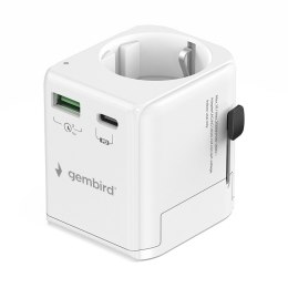GEMBIRD GEMBIRD UNIWERSALNY ADAPTER PODRÓŻNY Z UZIEMIENIEM 20 W, BIAŁY