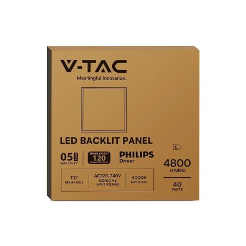 V-TAC Panel LED V-TAC 40W 600x600 LED backlight 33mm 120Lm/W zasilacz Philips VT-61040 4000K 4800lm 5 lat gwarancji