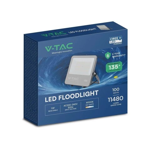 V-TAC Projektor LED V-TAC CREE CHIP 100W 135lm/W czarna obudowa przewód 1m IP65 VT-44101 4000K 11480lm 6 lat gwarancji