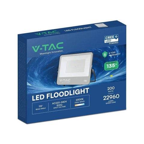 V-TAC Projektor LED V-TAC CREE CHIP 200W 135lm/W czarna obudowa przewód 1m IP65 VT-44201 6500K 27000lm 6 lat gwarancji