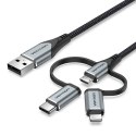 Vention Kabel Vention USB-A 3w1 Micro-B USB-C Lightning 1m szary