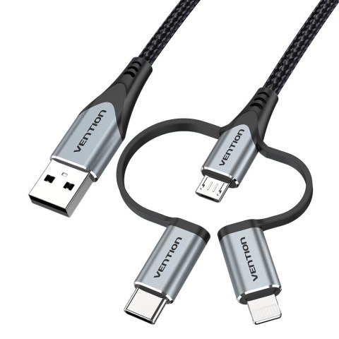 Vention Kabel Vention USB-A 3w1 Micro-B USB-C Lightning 1m szary