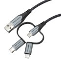 Vention Kabel Vention USB-A 3w1 Micro-B USB-C Lightning 1m szary