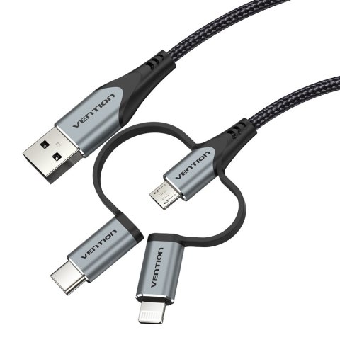Vention Kabel Vention USB-A 3w1 Micro-B USB-C Lightning 1m szary