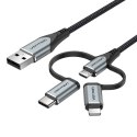 Vention Kabel Vention USB-A 3w1 Micro-B USB-C Lightning 1m szary