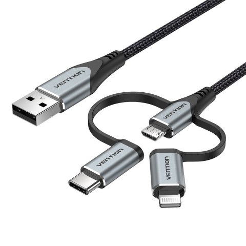 Vention Kabel Vention USB-A 3w1 Micro-B USB-C Lightning 1m szary
