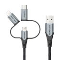 Vention Kabel Vention USB-A 3w1 Micro-B USB-C Lightning 1m szary