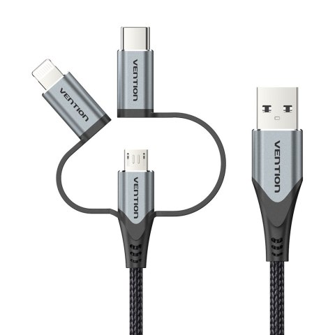 Vention Kabel Vention USB-A 3w1 Micro-B USB-C Lightning 1m szary