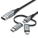Vention Kabel Vention USB-A 3w1 Micro-B USB-C Lightning 1m szary