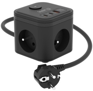 KERG Kerg smart - kostka zasilająca 3-gniazdowa + szybka ładowarka USB-A+USB-C 1,5m 3×1,5mm2 H05VV-F 16A/250V~