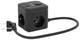 KERG Kerg smart - kostka zasilająca 3-gniazdowa + szybka ładowarka USB-A+USB-C 1,5m 3×1,5mm2 H05VV-F 16A/250V~