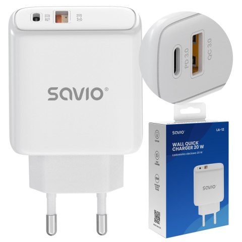 SAVIO SAVIO ŁADOWARKA SIECIOWA 20W QUICK CHARGE POWER DELIVERY 3.0 LA-12