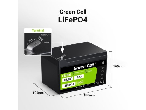Green Cell GREEN CELL AKUMULATOR LIFEPO4 CUBE 10AH 12V/12.8V 128WH LFPGC12V10AH