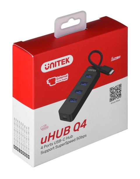 UNITEK UNITEK HUB USB-C 4XUSB-A 3.1, AKTYWNY, 10 W, H1117B