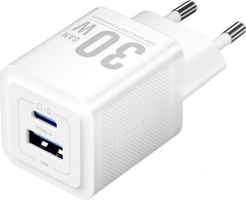 Vention Ładowarka Vention 1x USB-A 1x USB-C GaN 30W biała