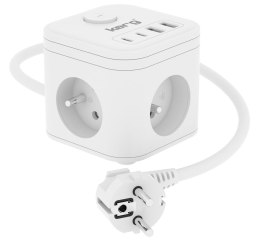 KERG Kerg smart - kostka zasilająca 3-gniazdowa + ładowarka USB-A+USB-C 1,5m 3×1,5mm2 H05VV-F 16A/250V~
