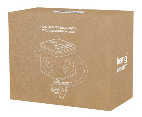 KERG Kerg smart - kostka zasilająca 3-gniazdowa + ładowarka USB-A+USB-C 1,5m 3×1,5mm2 H05VV-F 16A/250V~