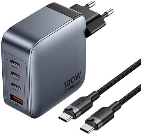Vention Ładowarka Vention 100W GaN 1x USB-A 3x USB-C + kabel USB-C do USB-C 1m