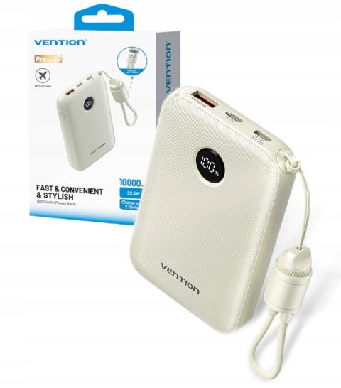 Vention Powerbank Vention 10000mAh 2 x USB-C 1x USB-A z wyświetlaczem 22,5W beżowy
